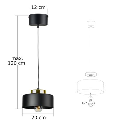 Hanglamp aan kabel IGNIA 1xE27/60W/230V zwart