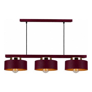 Hanglamp aan kabel IGNIA 3xE27/60W/230V wijnrood/goud