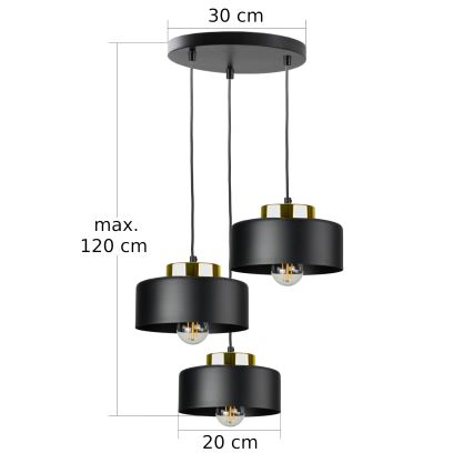 Hanglamp aan kabel IGNIA 3xE27/60W/230V zwart/goud