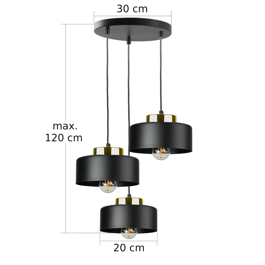 Hanglamp aan kabel IGNIA 3xE27/60W/230V zwart/goud