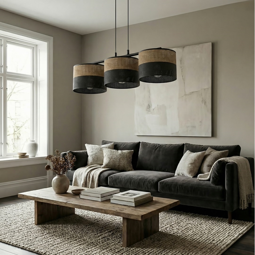 Hanglamp aan kabel KARBON 3x E27/15W/230V zwart/bruin