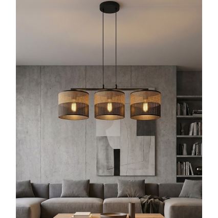 Hanglamp aan kabel KARBON 3x E27/15W/230V zwart/bruin