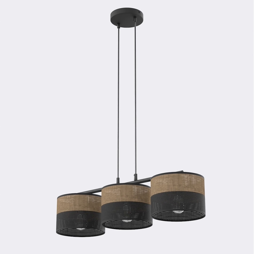 Hanglamp aan kabel KARBON 3x E27/15W/230V zwart/bruin