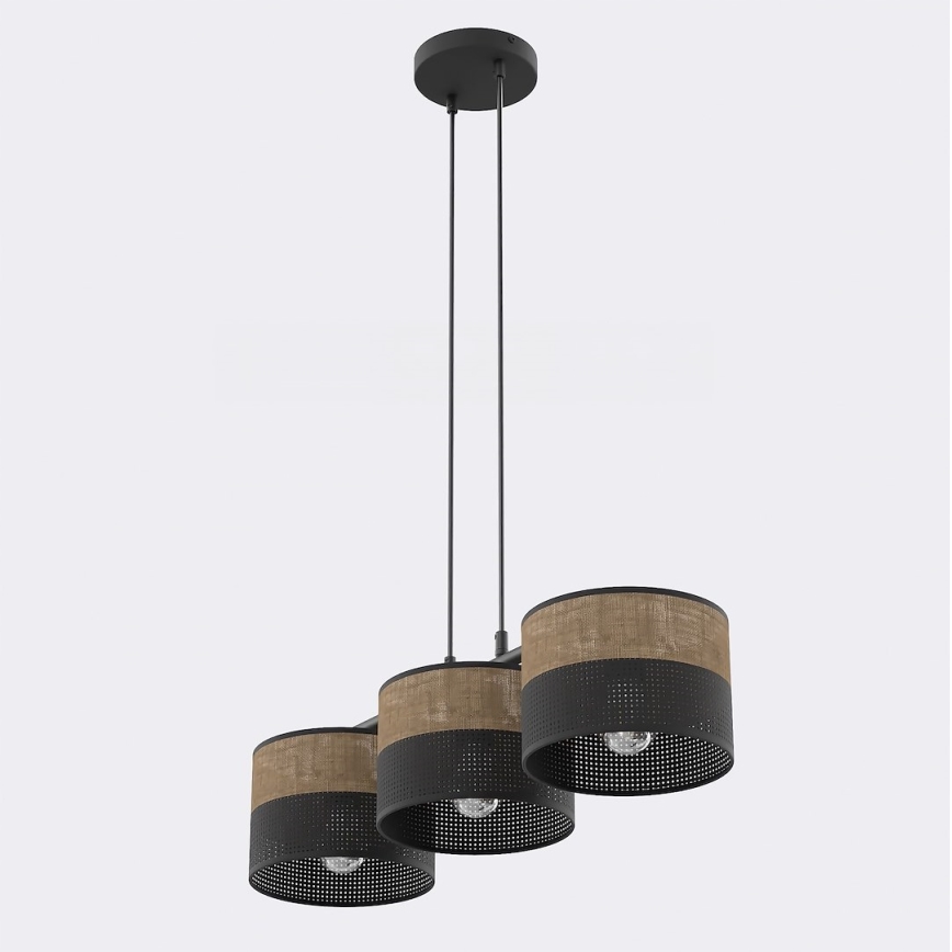 Hanglamp aan kabel KARBON 3x E27/15W/230V zwart/bruin