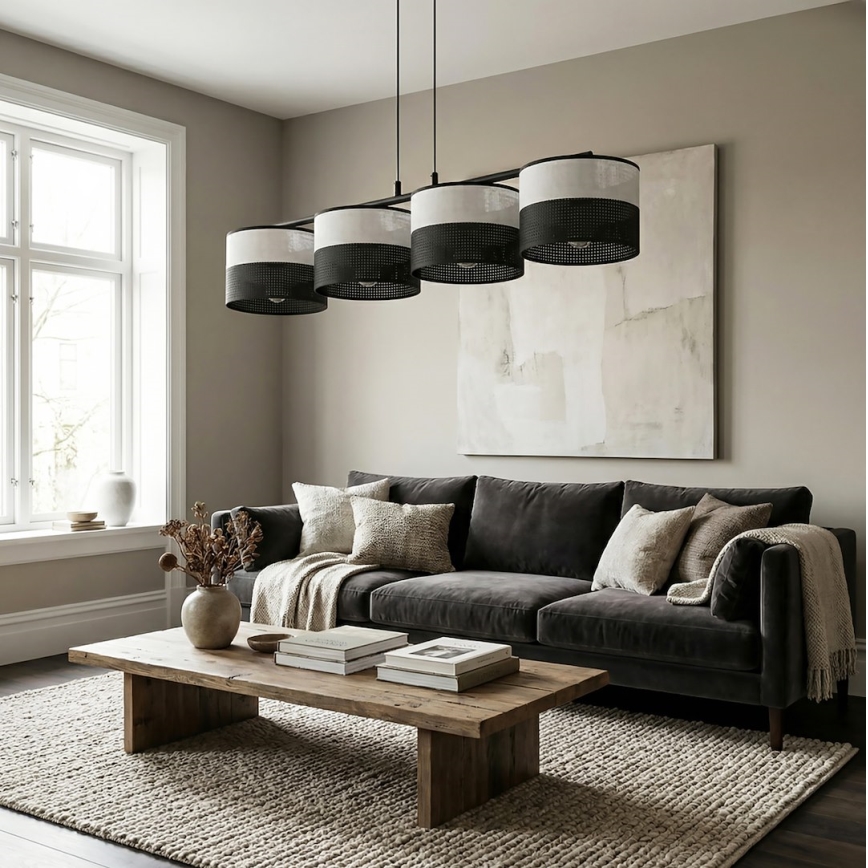 Hanglamp aan kabel KARBON 4xE27/15W/230V zwart/grijs