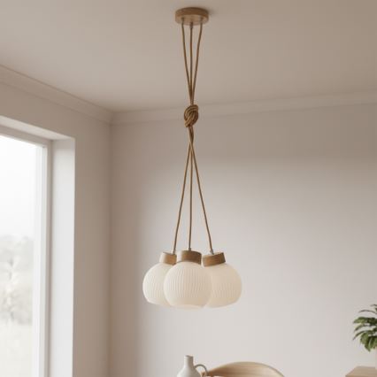 Hanglamp aan kabel LOOMIS 3xE27/15W/230V 130 cm beige/eiken