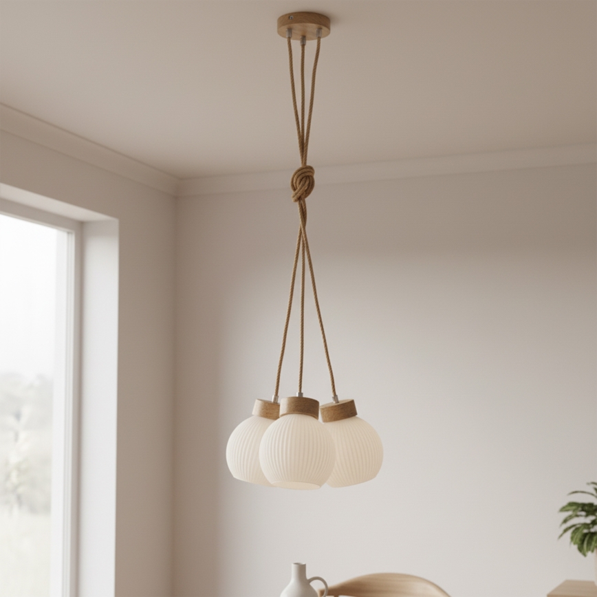 Hanglamp aan kabel LOOMIS 3xE27/15W/230V 130 cm beige/eiken