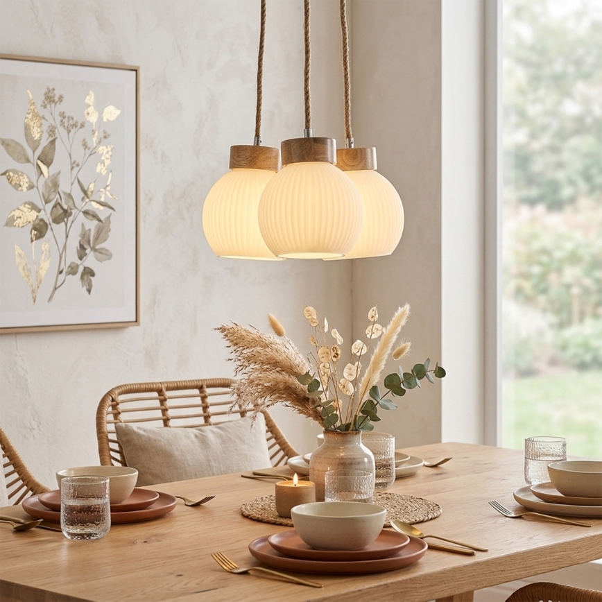 Hanglamp aan kabel LOOMIS 3xE27/15W/230V 130 cm beige/eiken