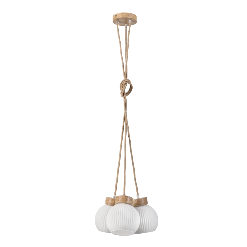Hanglamp aan kabel LOOMIS 3xE27/15W/230V 130 cm beige/eiken
