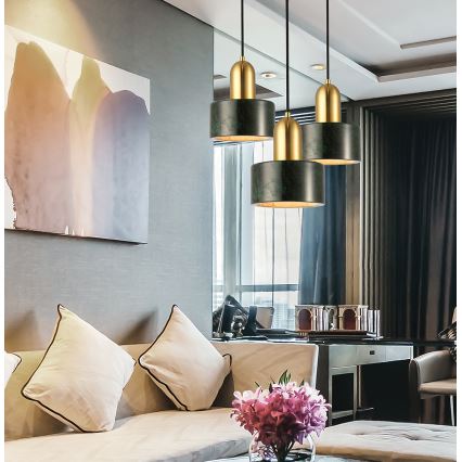 Hanglamp aan kabel MARBLE 1xE27/60W/230V goud/groen/marmerdecor