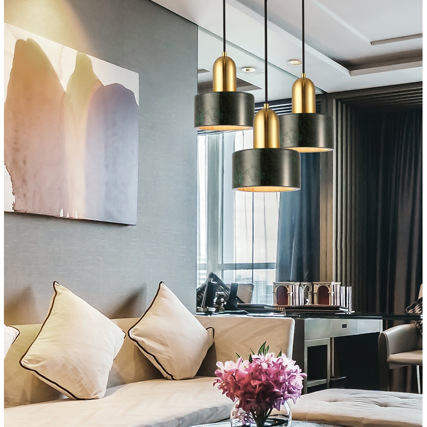 Hanglamp aan kabel MARBLE 1xE27/60W/230V goud/groen/marmerdecor