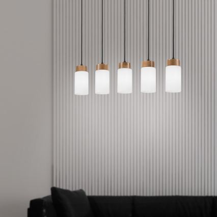 Hanglamp aan kabel MARKUS 5xE27/15W/230V zwart/eiken