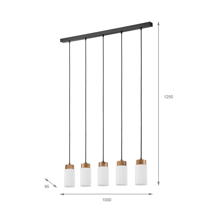 Hanglamp aan kabel MARKUS 5xE27/15W/230V zwart/eiken