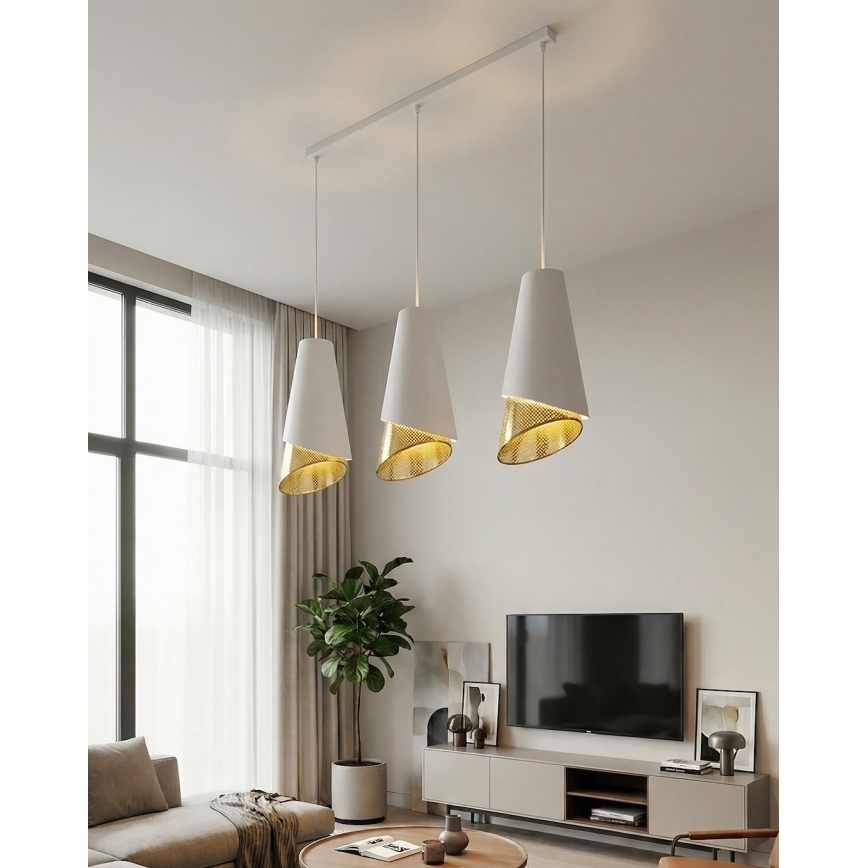 Hanglamp aan kabel MODA 3xE27/15W/230V wit/goud