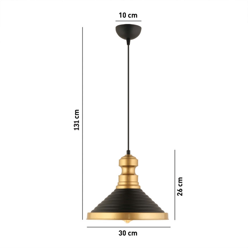 Hanglamp aan kabel MONZA 1xE27/40W/230V Ø 30 cm zwart/goud