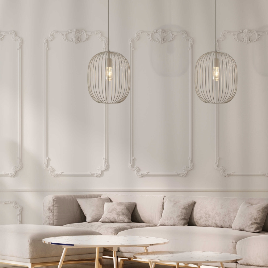 Hanglamp aan kabel OVELLA 1xE27/15W/230V Ø 34 cm crème