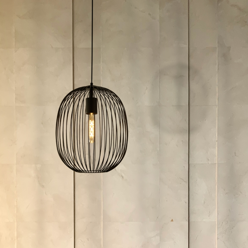 Hanglamp aan kabel OVELLA 1xE27/15W/230V Ø 34 cm zwart
