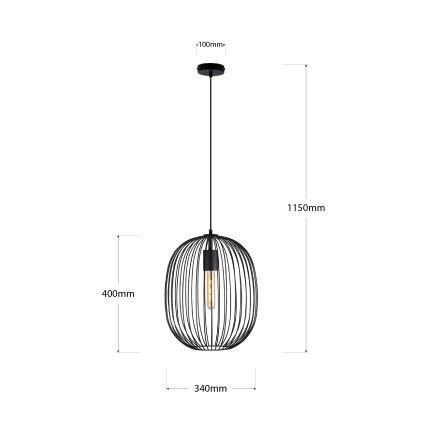Hanglamp aan kabel OVELLA 1xE27/15W/230V Ø 34 cm zwart