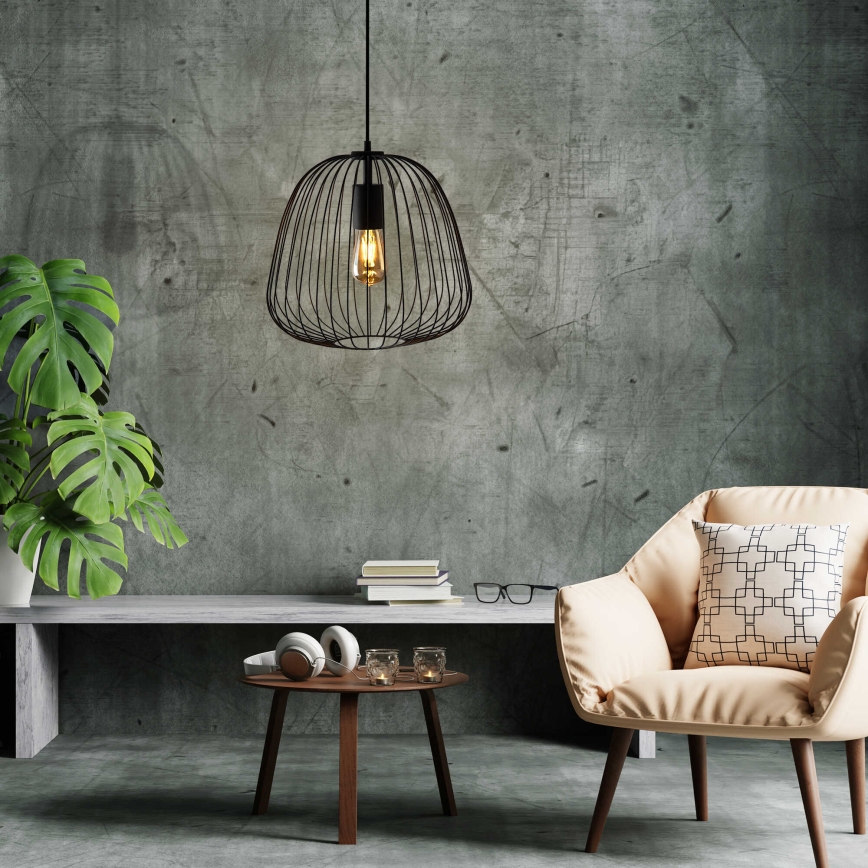 Hanglamp aan kabel OVELLA 1xE27/15W/230V Ø 36 cm zwart
