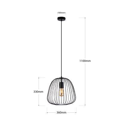 Hanglamp aan kabel OVELLA 1xE27/15W/230V Ø 36 cm zwart