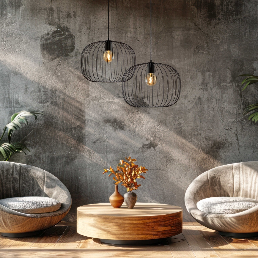 Hanglamp aan kabel OVELLA 1xE27/15W/230V Ø 46 cm zwart