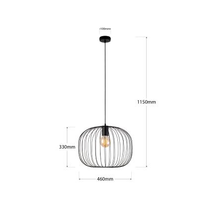Hanglamp aan kabel OVELLA 1xE27/15W/230V Ø 46 cm zwart