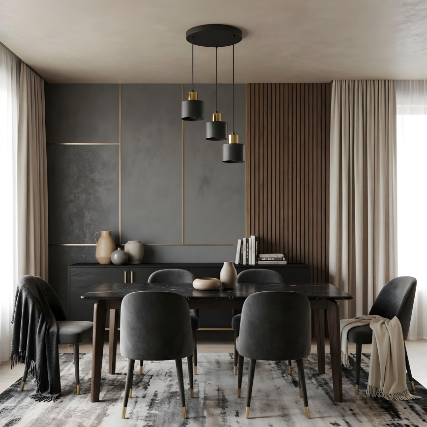 Hanglamp aan kabel PARKLA 3xE27/15W/230V zwart