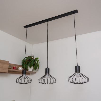 Hanglamp aan kabel SOLANO 3xE27/15W/230V zwart/glanzend chroom