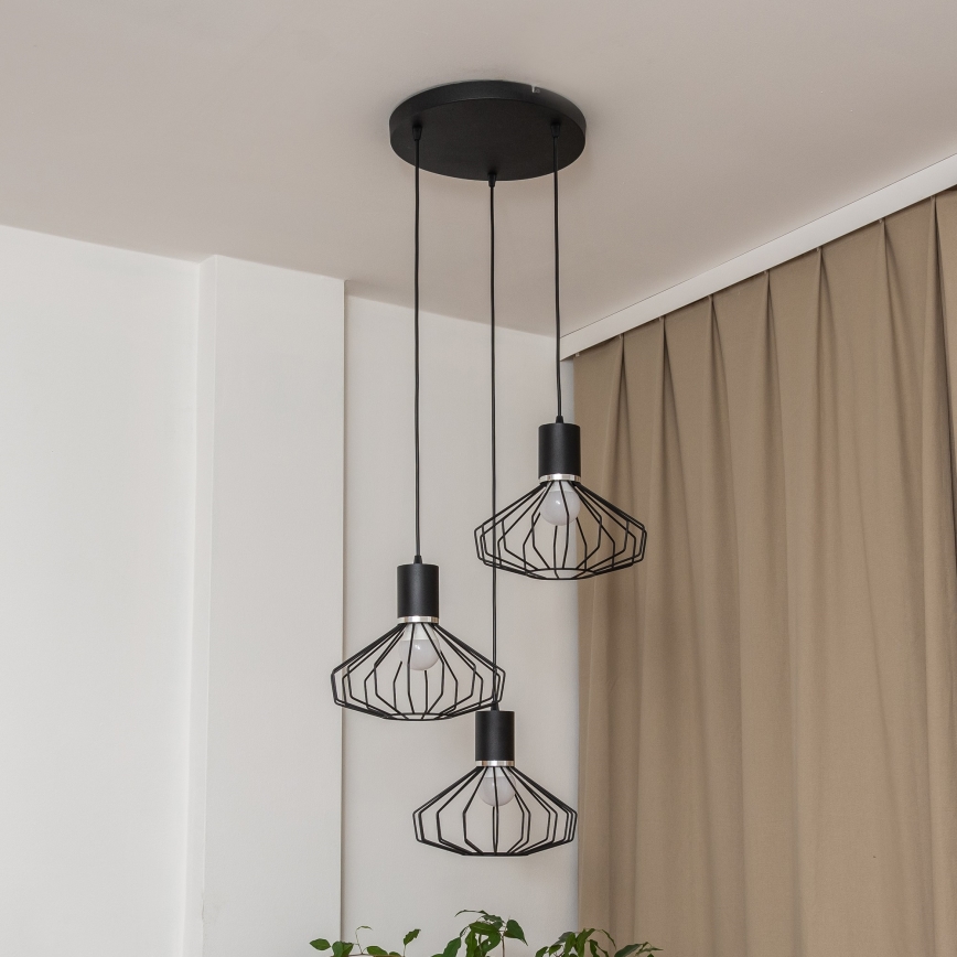 Hanglamp aan kabel SOLANO 3xE27/15W/230V zwart/glanzend chroom