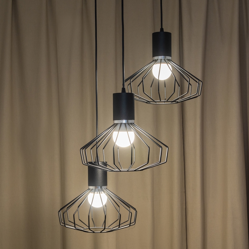 Hanglamp aan kabel SOLANO 3xE27/15W/230V zwart/glanzend chroom