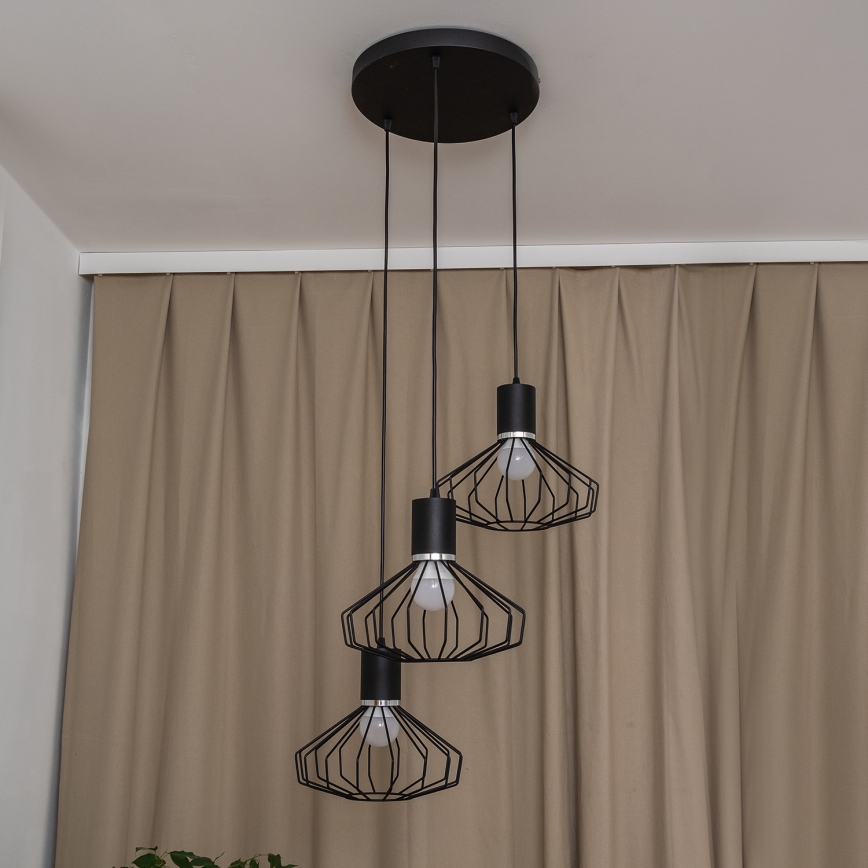 Hanglamp aan kabel SOLANO 3xE27/15W/230V zwart/glanzend chroom