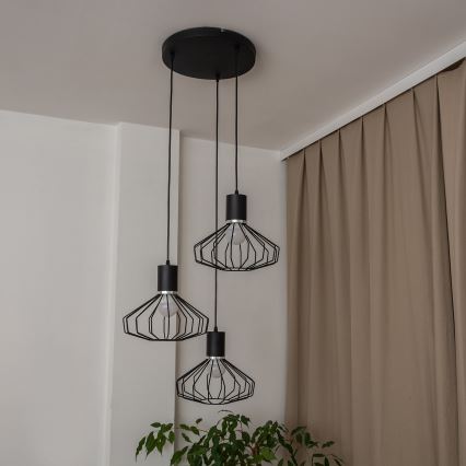 Hanglamp aan kabel SOLANO 3xE27/15W/230V zwart/glanzend chroom