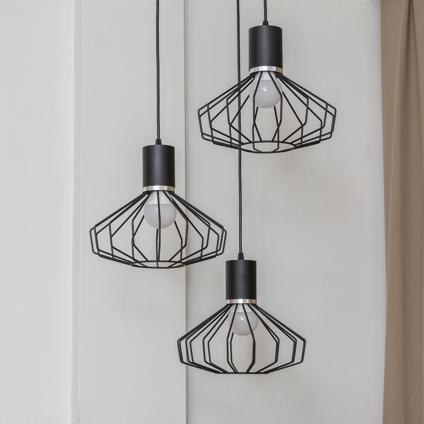 Hanglamp aan kabel SOLANO 3xE27/15W/230V zwart/glanzend chroom