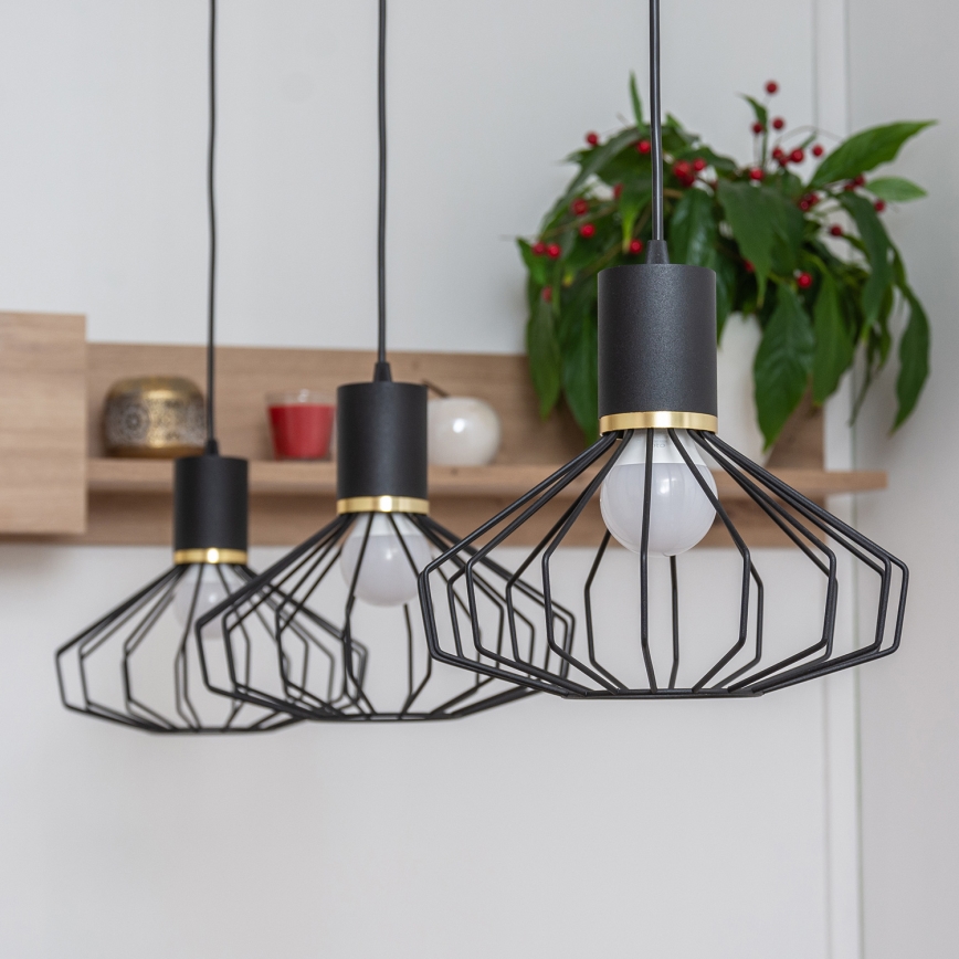 Hanglamp aan kabel SOLANO 3xE27/15W/230V zwart/goud