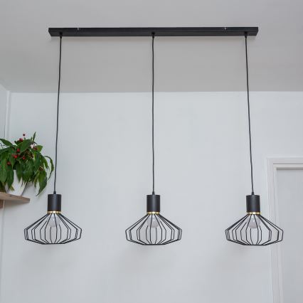 Hanglamp aan kabel SOLANO 3xE27/15W/230V zwart/goud