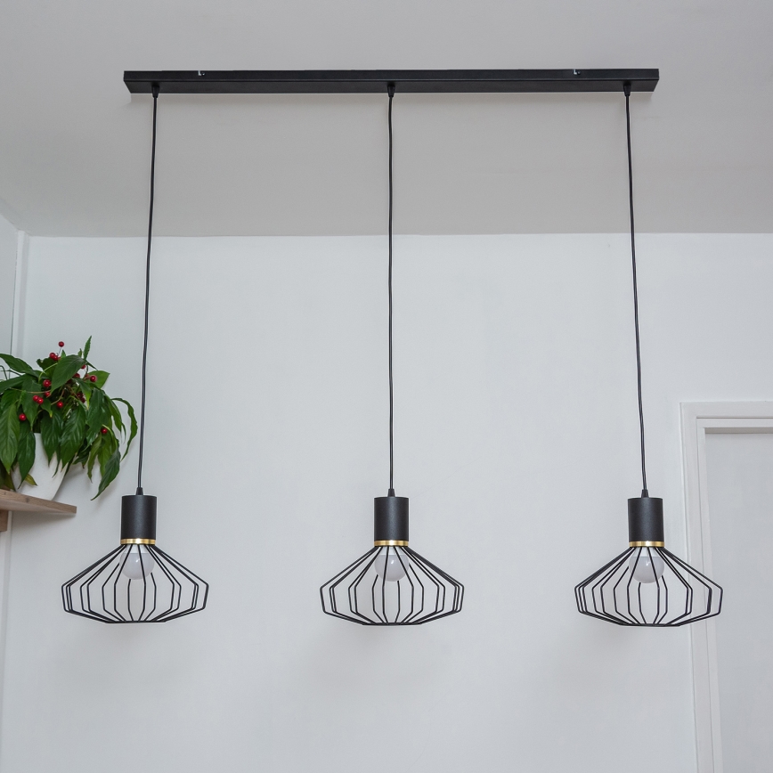 Hanglamp aan kabel SOLANO 3xE27/15W/230V zwart/goud