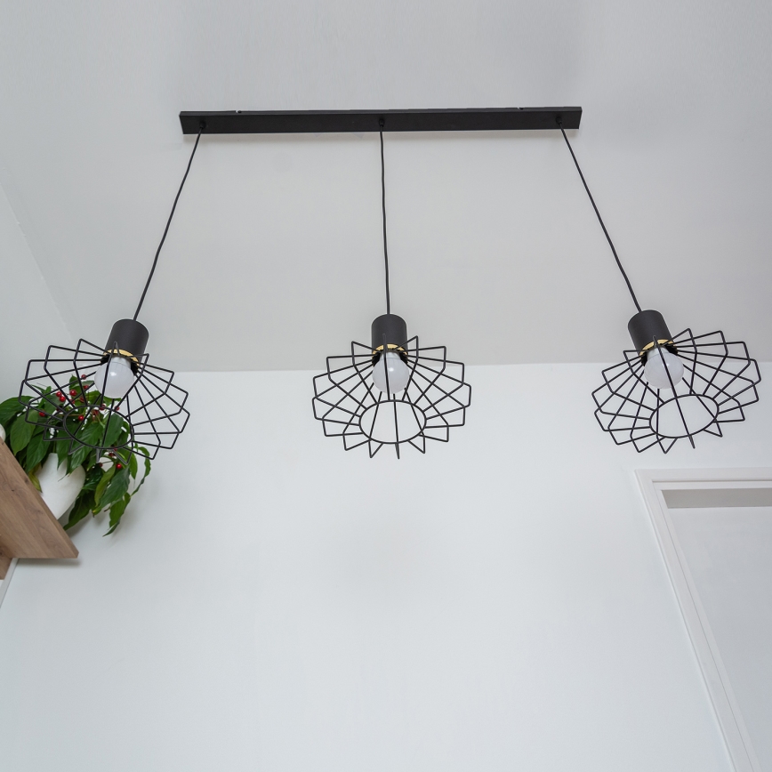Hanglamp aan kabel SOLANO 3xE27/15W/230V zwart/goud