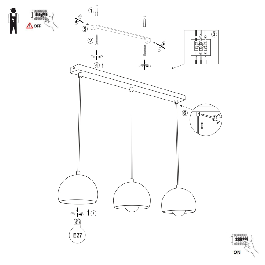 Hanglamp aan kabel SOOL 3xE27/15W/230V crème