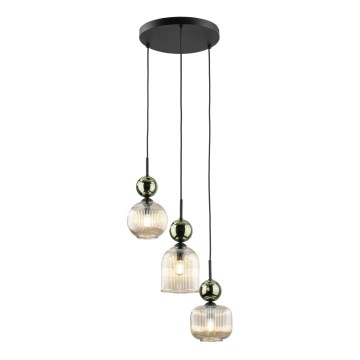 Hanglamp aan kabel SOPHIA 3xE14/10W/230V zwart/groen/gerookt beige