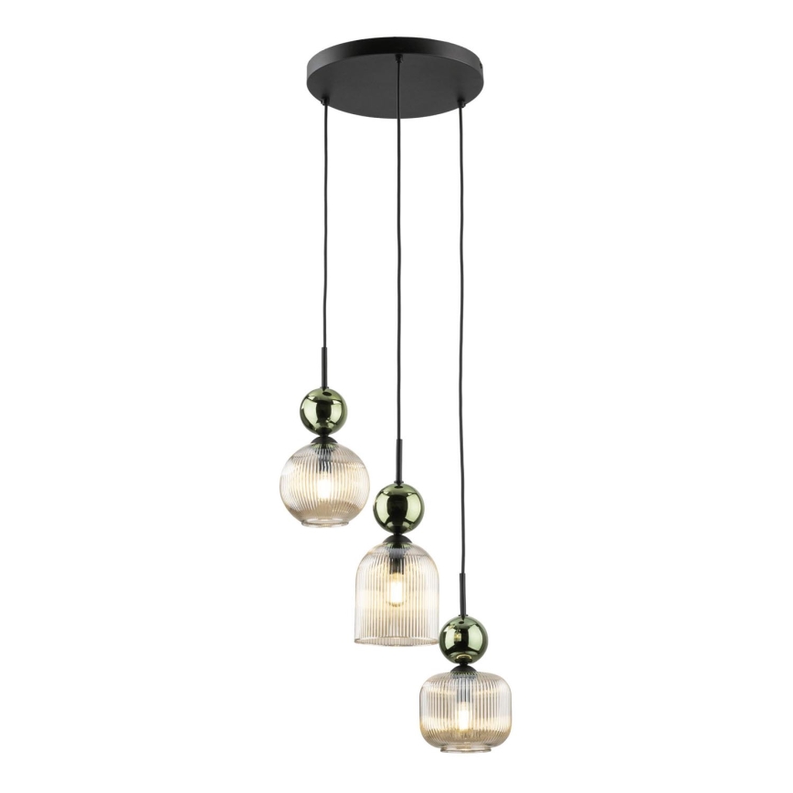 Hanglamp aan kabel SOPHIA 3xE14/10W/230V zwart/groen/gerookt beige