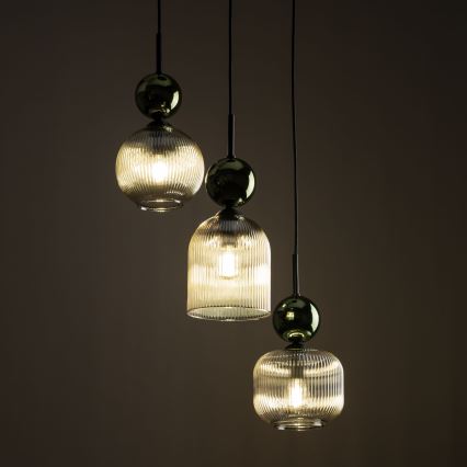 Hanglamp aan kabel SOPHIA 3xE14/10W/230V zwart/groen/gerookt beige