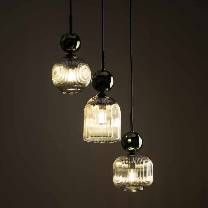 Hanglamp aan kabel SOPHIA 3xE14/10W/230V zwart/groen/gerookt beige