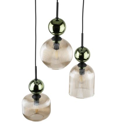 Hanglamp aan kabel SOPHIA 3xE14/10W/230V zwart/groen/gerookt beige