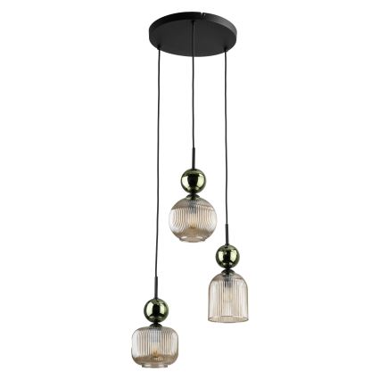 Hanglamp aan kabel SOPHIA 3xE14/10W/230V zwart/groen/gerookt beige