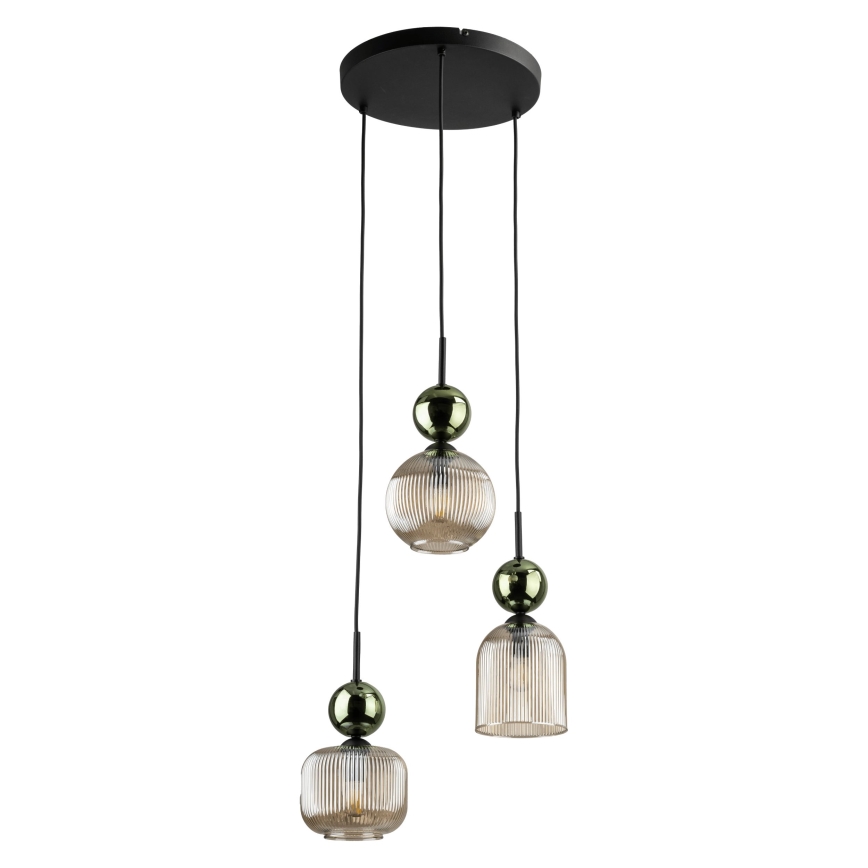Hanglamp aan kabel SOPHIA 3xE14/10W/230V zwart/groen/gerookt beige