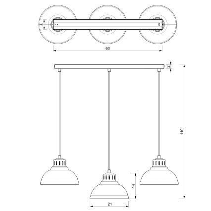 Hanglamp aan kabel SVEN 3xE27/15W/230V bordeaux