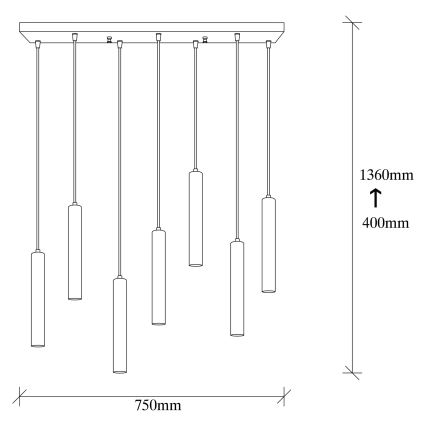 Hanglamp aan kabel TEMPO 7xE27/40W/230V goudkleurig
