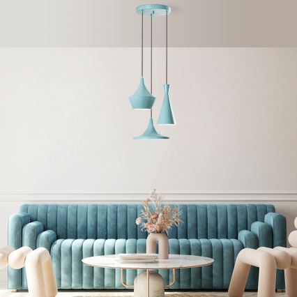 Hanglamp aan kabel TOM 3xE27/40W/230V blauw