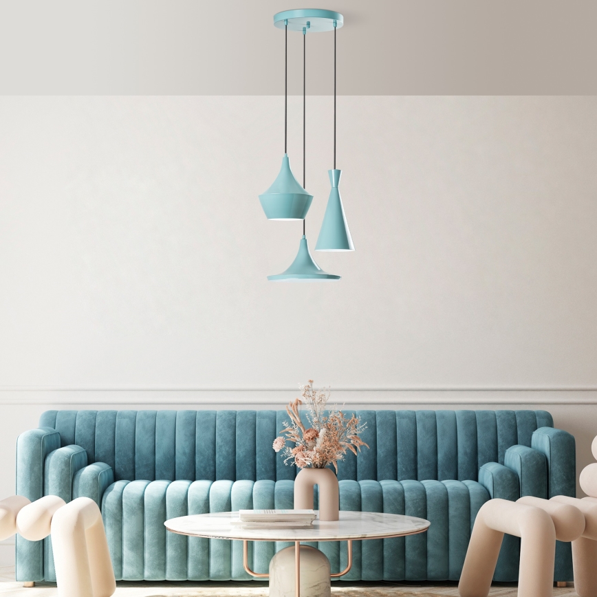 Hanglamp aan kabel TOM 3xE27/40W/230V blauw