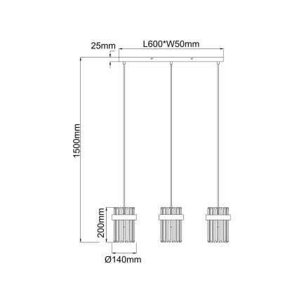 Hanglamp aan kabel VETRO 3xE14/10W/230V goudkleurig